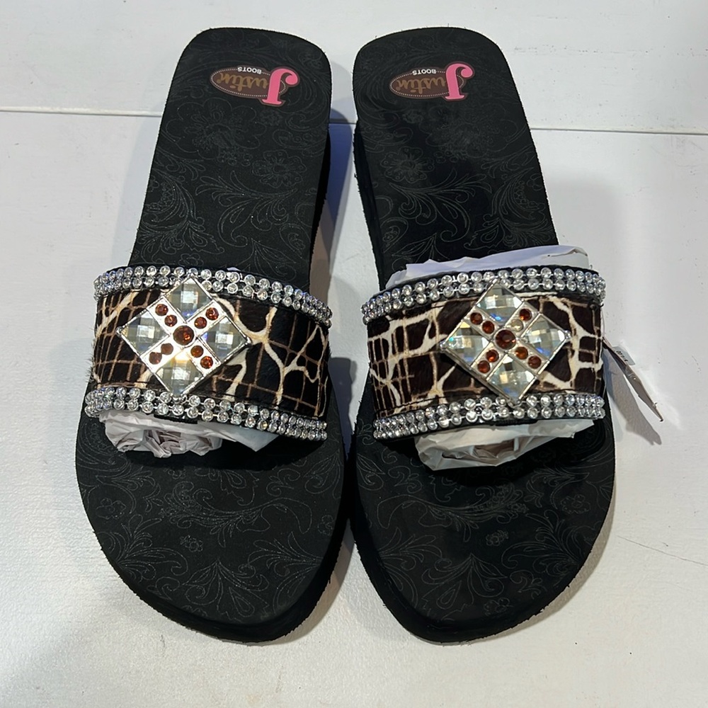Women's Justin MacKenzie Brown Slide One Band Sandals  10